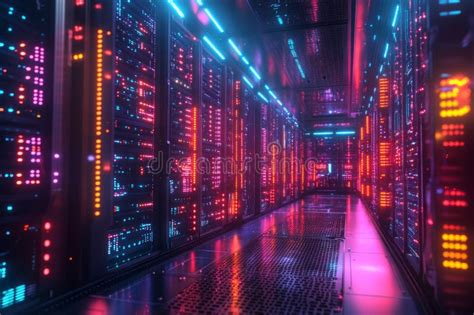 Server room with blinking lights