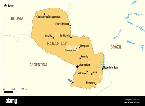 Mappa del Paraguay con i paesi confinanti