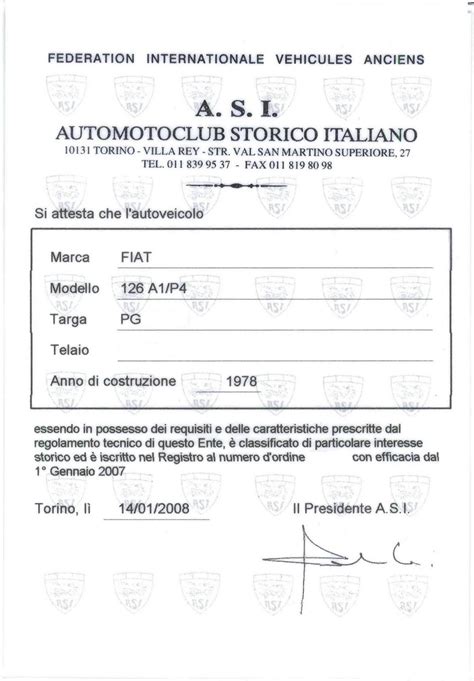 Documenti per l'iscrizione auto storica