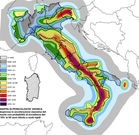 Mappa dell'Italia con evidenziate le zone colpite da terremoti