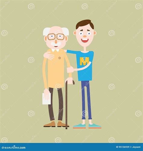 Illustrazione di una mano che aiuta un anziano a camminare