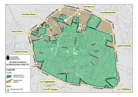 Mappa di Bologna con evidenziate le aree centrali