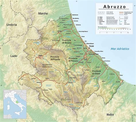 mappa dell'Abruzzo con evidenziate le province