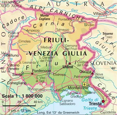 Mappa del Friuli-Venezia Giulia con l'area del Gemonese e del Canal del Ferro-Val Canale evidenziata