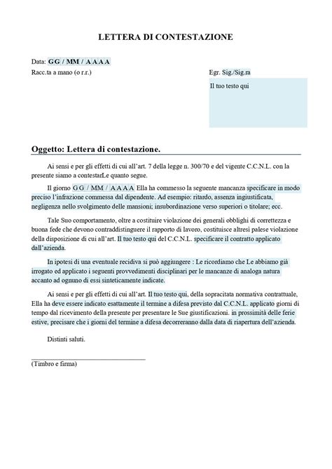 Immagine di una lettera di contestazione