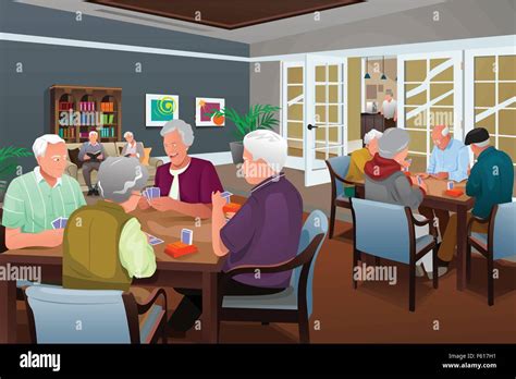 Illustrazione di persone anziane che interagiscono in un centro comunitario