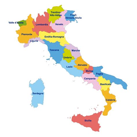 mappa dell'italia con evidenziate le regioni