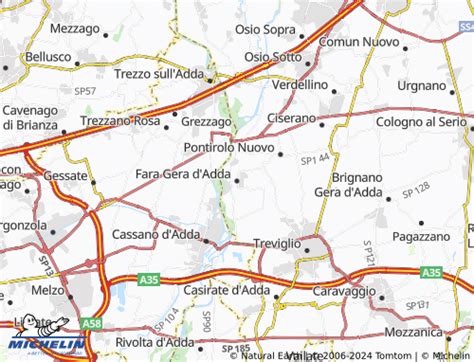 Mappa della bassa bergamasca con evidenziati i comuni di Treviglio, Fara Gera d’Adda e Caravaggio