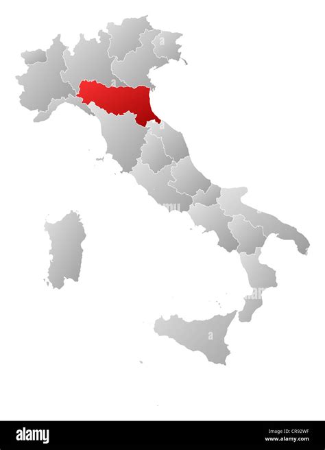 Mappa dell'Italia con evidenziata la regione Emilia-Romagna