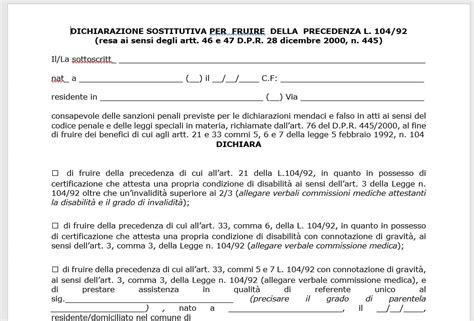 Schema riassuntivo della documentazione per Legge 104