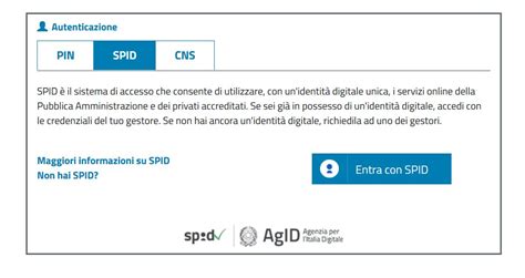 Icone per SPID, PIN INPS, CNS
