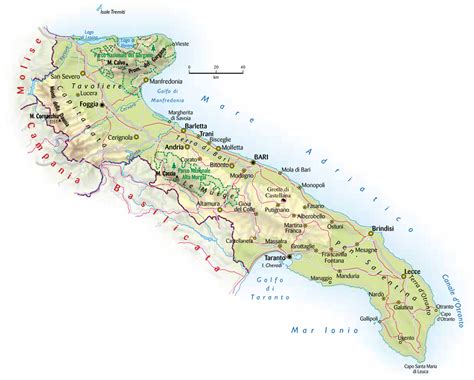 Mappa della Puglia con evidenziate le aree meno densamente popolate