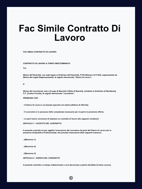 Documento di contratto di lavoro