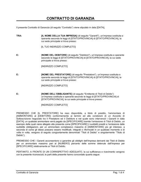 Schema di un contratto di garanzia