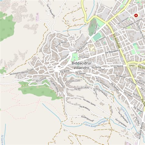 mappa di Villacidro con evidenziate aree residenziali