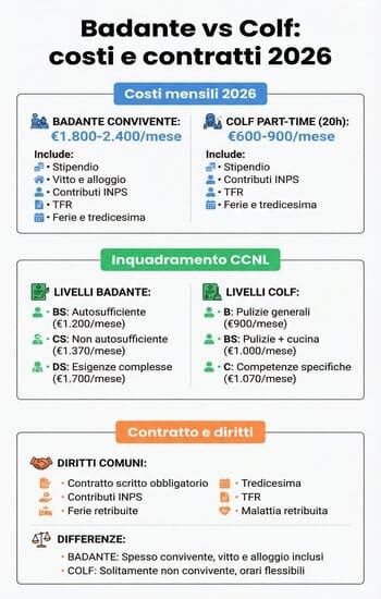Infografica che illustra le differenze tra colf e badante
