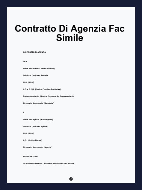 Diagramma che illustra la struttura del contratto di agenzia