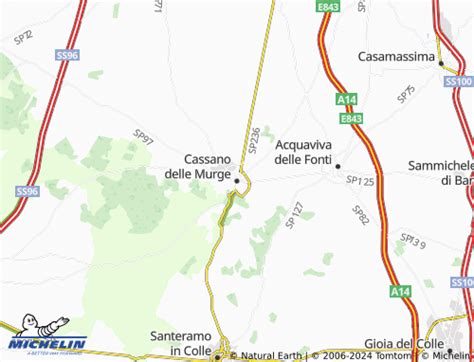 Mappa della Puglia centrale che evidenzia la posizione di Cassano delle Murge e le principali attrazioni turistiche circostanti