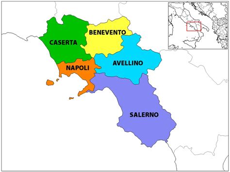 Mappa della Campania con evidenziate le province
