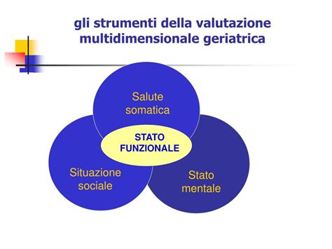 Diagramma che illustra i diversi ambiti della valutazione geriatrica: salute fisica, cognitiva, psicologica e sociale.