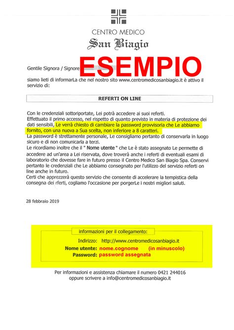 Esempi di referti medici specialistici