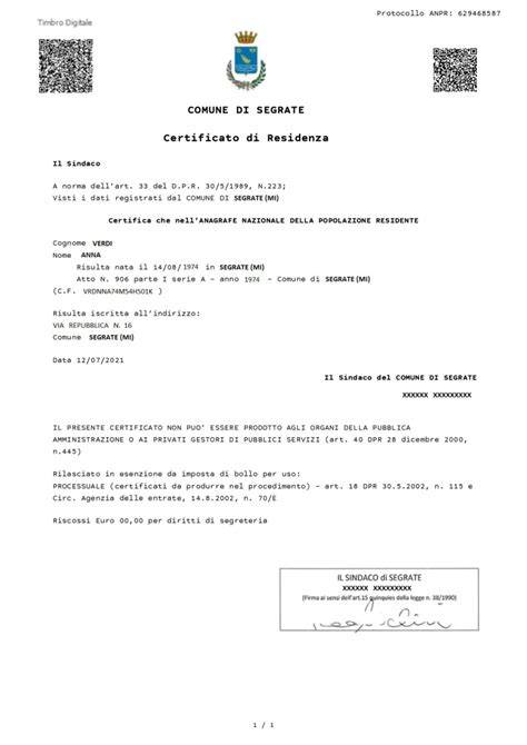 Certificato di residenza