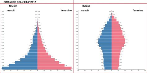 Piramide demografica italiana con evidenziata la bassa natalità e l'invecchiamento della popolazione