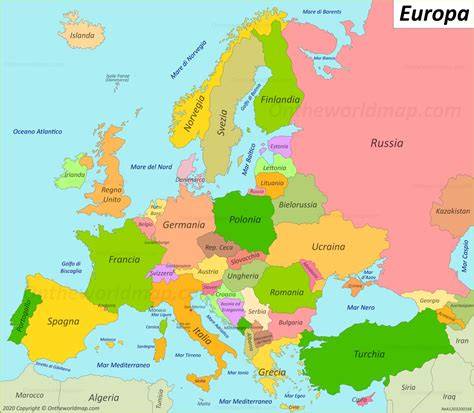 Mappa dell'Europa con evidenziate le connessioni tra i paesi