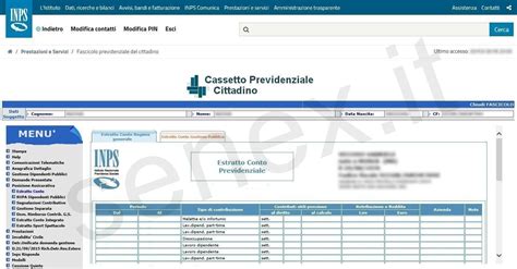 Interfaccia utente del Cassetto Previdenziale INPS