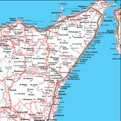 mappa della provincia di Messina con evidenziate le località di Milazzo, Villafranca Tirrena e Messina