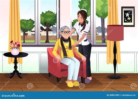 Illustrazione di una famiglia che si prende cura di un genitore anziano