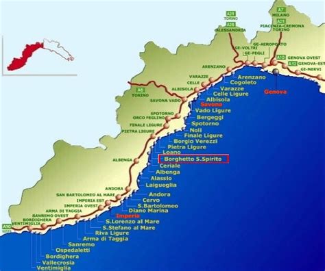 Mappa della Riviera Ligure di Ponente con Varigotti evidenziata