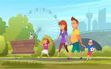 Illustrazione di una famiglia che passeggia in un parco