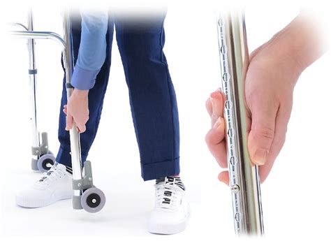 Dettaglio delle manopole di regolazione in altezza di un deambulatore