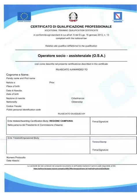 Certificato di qualifica di Operatore Socio Sanitario
