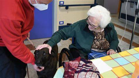 Anziano che accarezza un cane