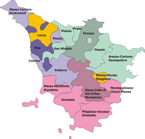 Una mappa che mostra la regione della Toscana, evidenziando le località di Viareggio e Lucignana