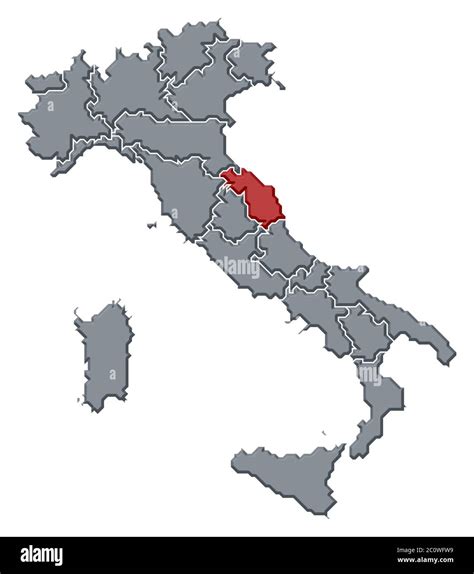 Mappa dell'Italia con evidenziata la regione Marche