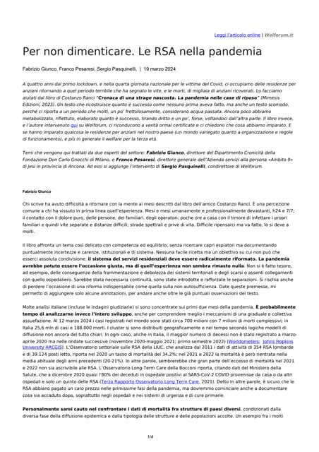 Infografica che mostra le principali difficoltà affrontate dalle RSA durante la pandemia