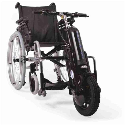 Schema di una carrozzina manuale con un propulsore elettrico agganciato anteriormente