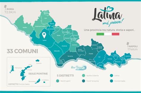 Mappa della provincia di Latina con evidenziati i comuni principali