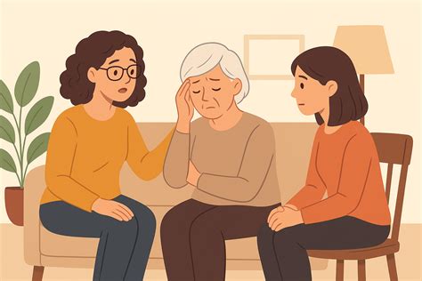 Famiglia che si prende cura di un anziano