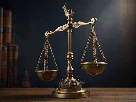 Bilancia della giustizia con un punto interrogativo