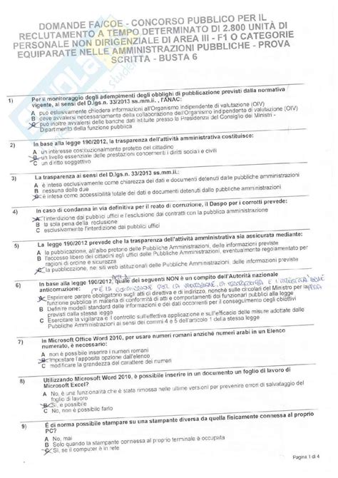 Esame scritto concorso pubblico