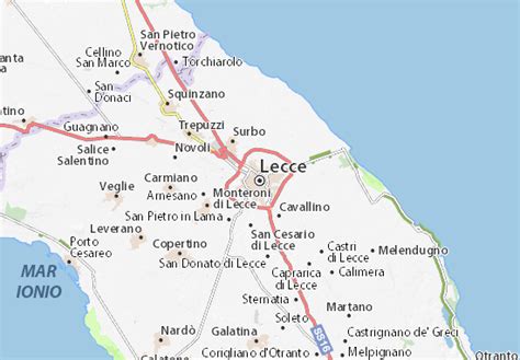 Mappa di Lecce e provincia con evidenziate le zone di riferimento per le strutture di assistenza
