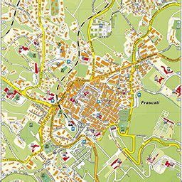 Mappa di Frascati con indicazione dei principali collegamenti stradali e ferroviari