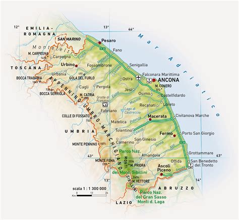 Mappa delle Marche con evidenziate le principali città