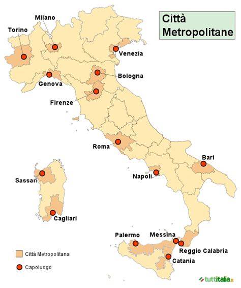 Mappa della Sicilia con evidenziate le Città Metropolitane