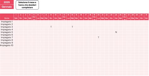 Calendario con riposi indicati