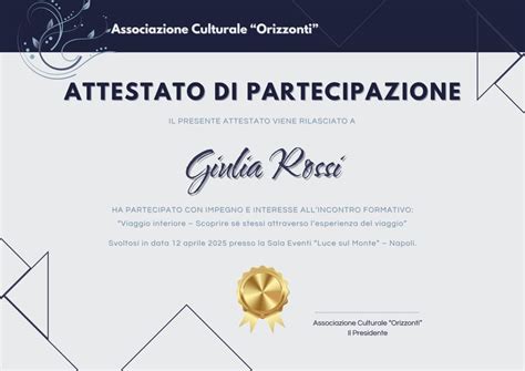 Certificato di partecipazione a un convegno